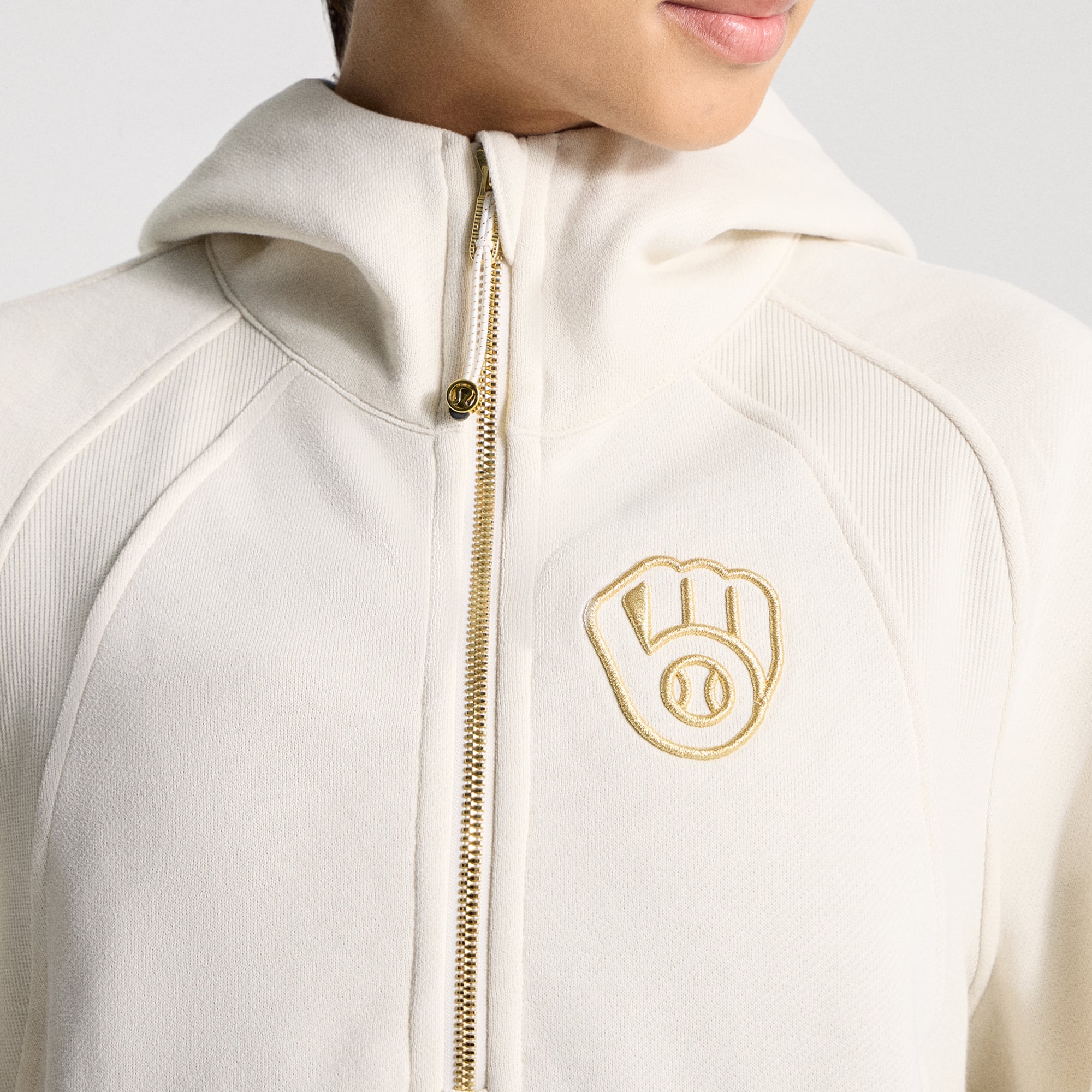 Sweat à capuche zippé oversize demi-hauteur pour femme lululemon Light Ivory Milwaukee Brewers Scuba