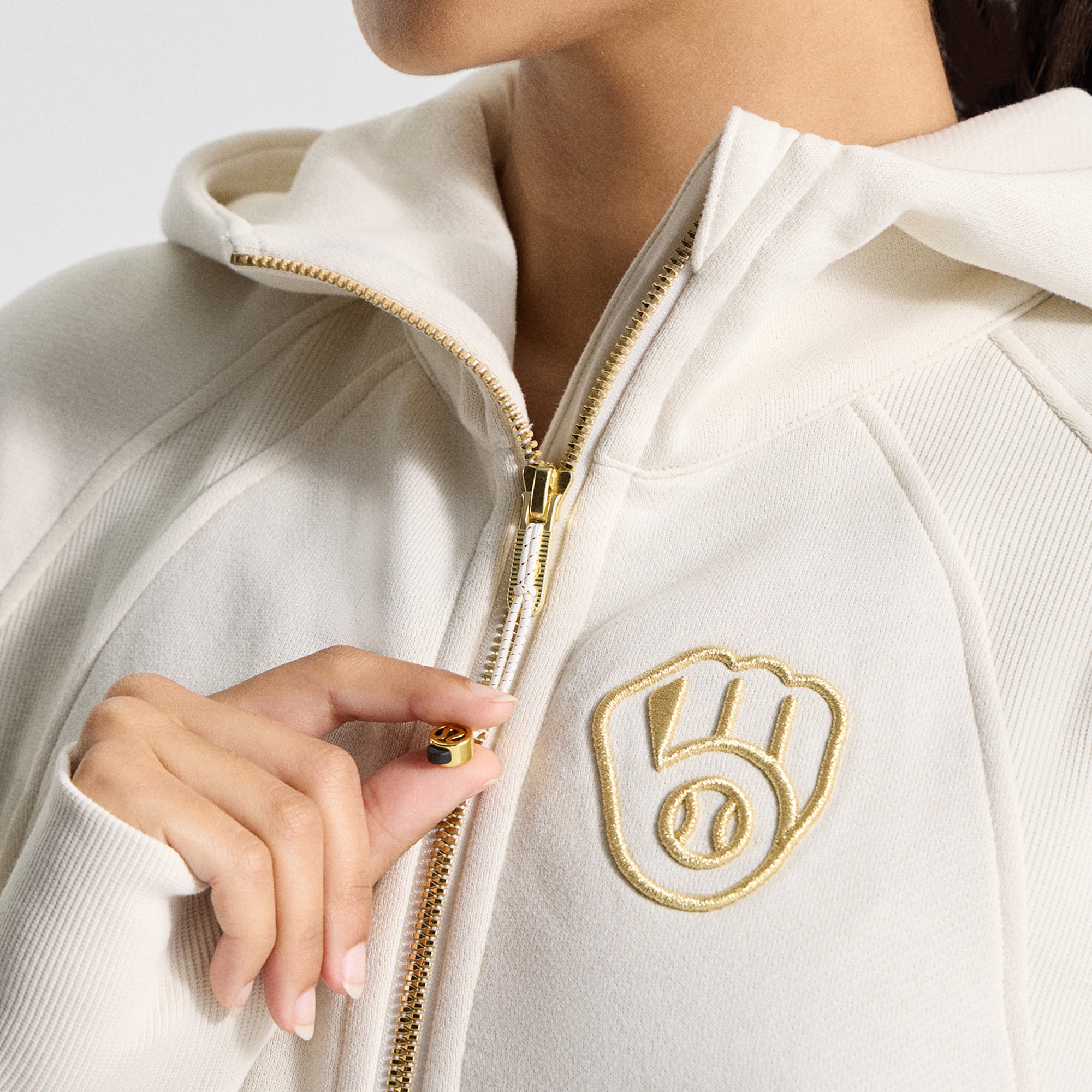 Sweat à capuche zippé oversize demi-hauteur pour femme lululemon Light Ivory Milwaukee Brewers Scuba