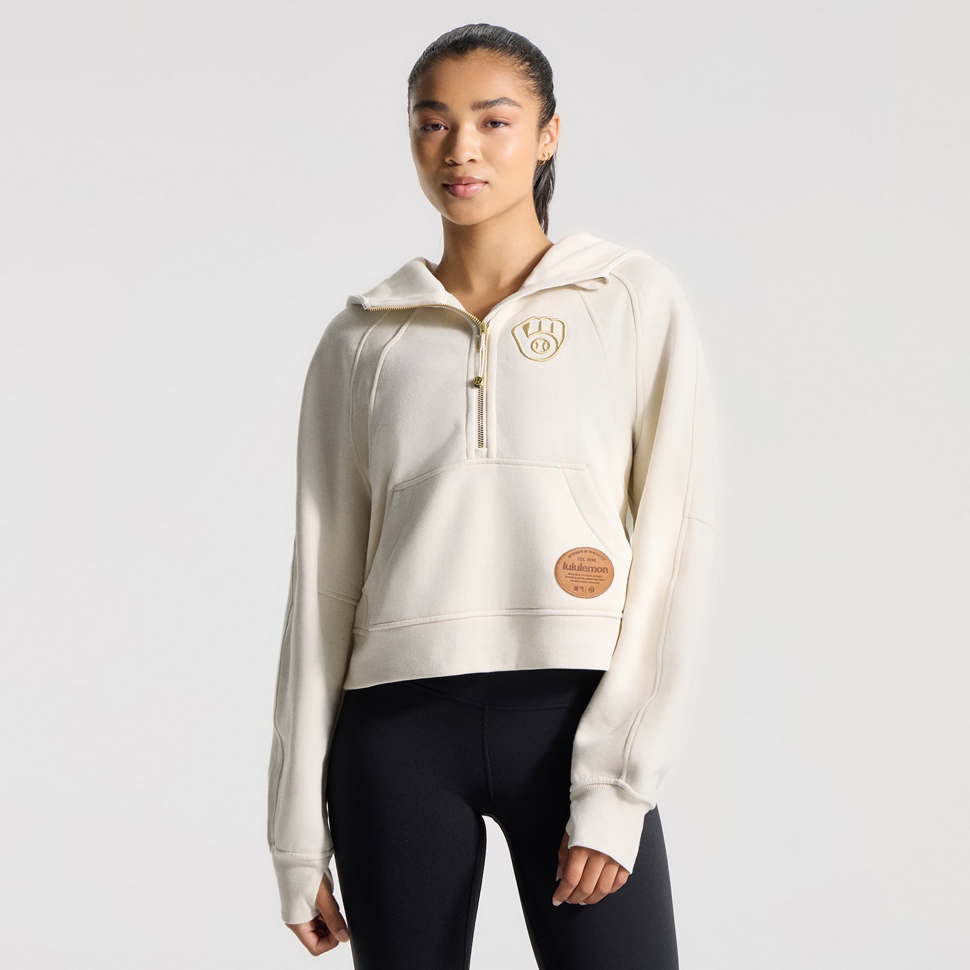Sweat à capuche zippé oversize demi-hauteur pour femme lululemon Light Ivory Milwaukee Brewers Scuba