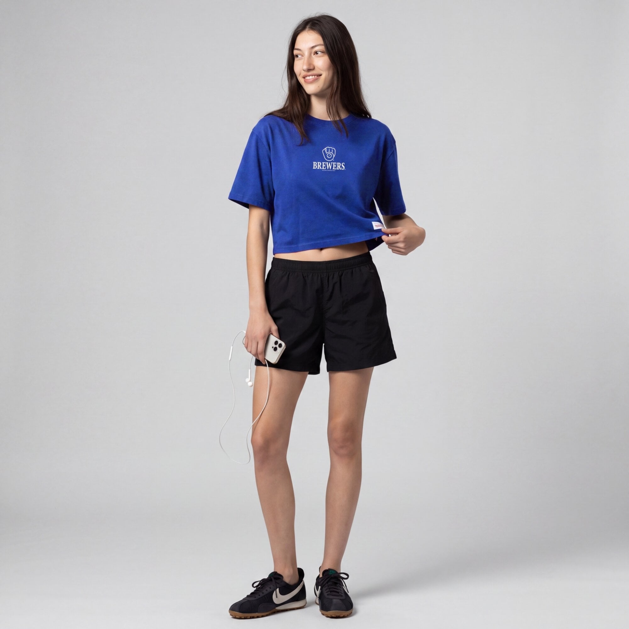 Women's Mitchell & Ness Royal Milwaukee Brewers Core Essentials Boxy Crop T-Shirt