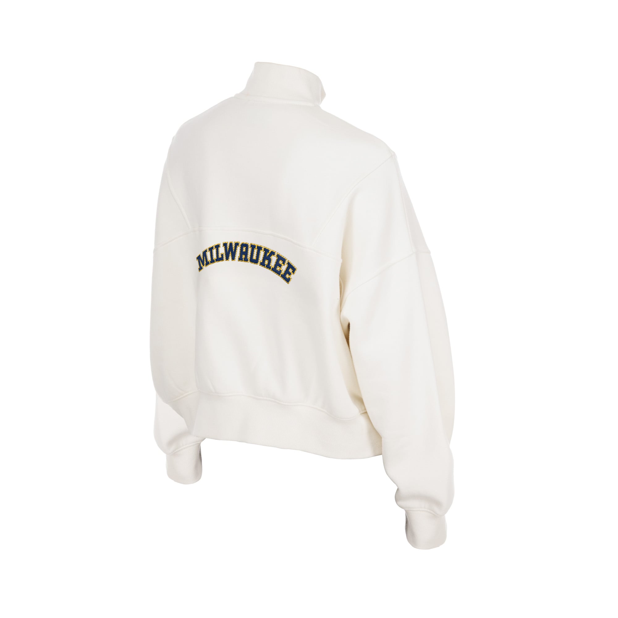 Pull polaire New Era beige clair pour femme, modèle Milwaukee Brewers Dune Dust, fermeture éclair au quart