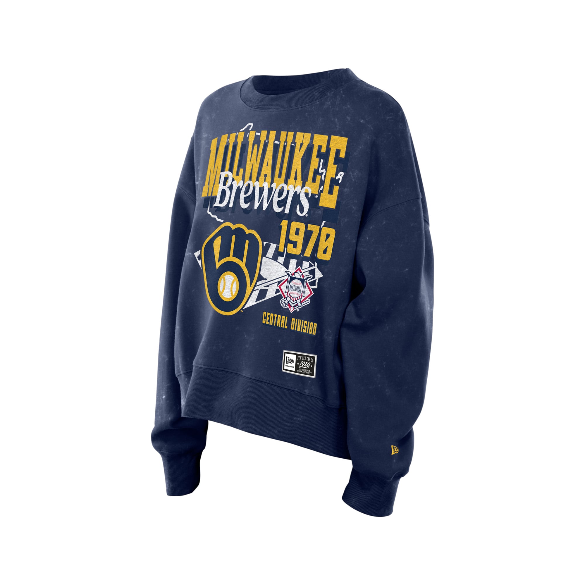 Women's New Era Navy Milwaukee Brewers Throwback Mineral Wash Boxy Sweatshirt