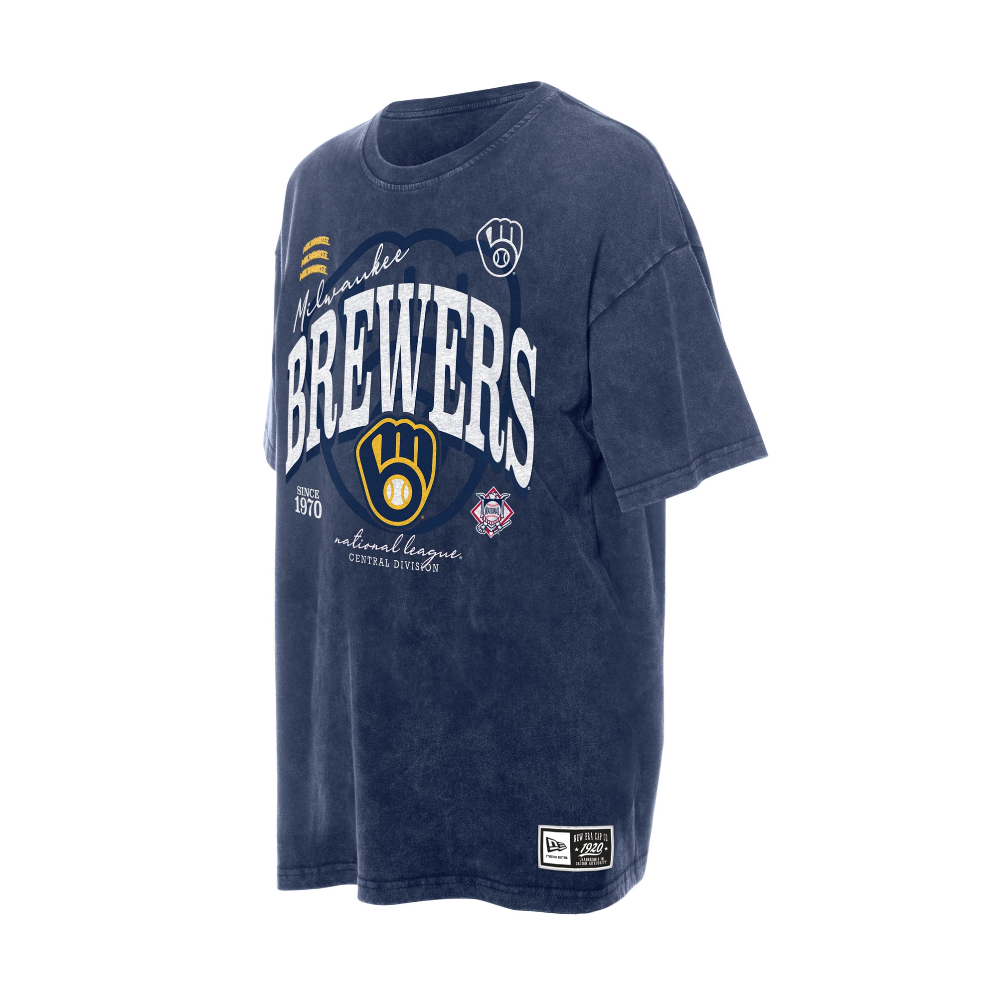 Women's New Era Navy Milwaukee Brewers Throwback Mineral Wash Boyfriend T-Shirt