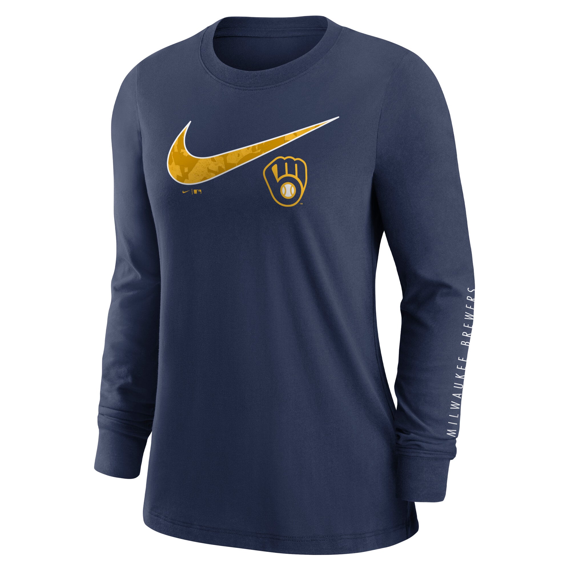 Women's Nike Navy Milwaukee Brewers Double Hit Long Sleeve T-Shirt