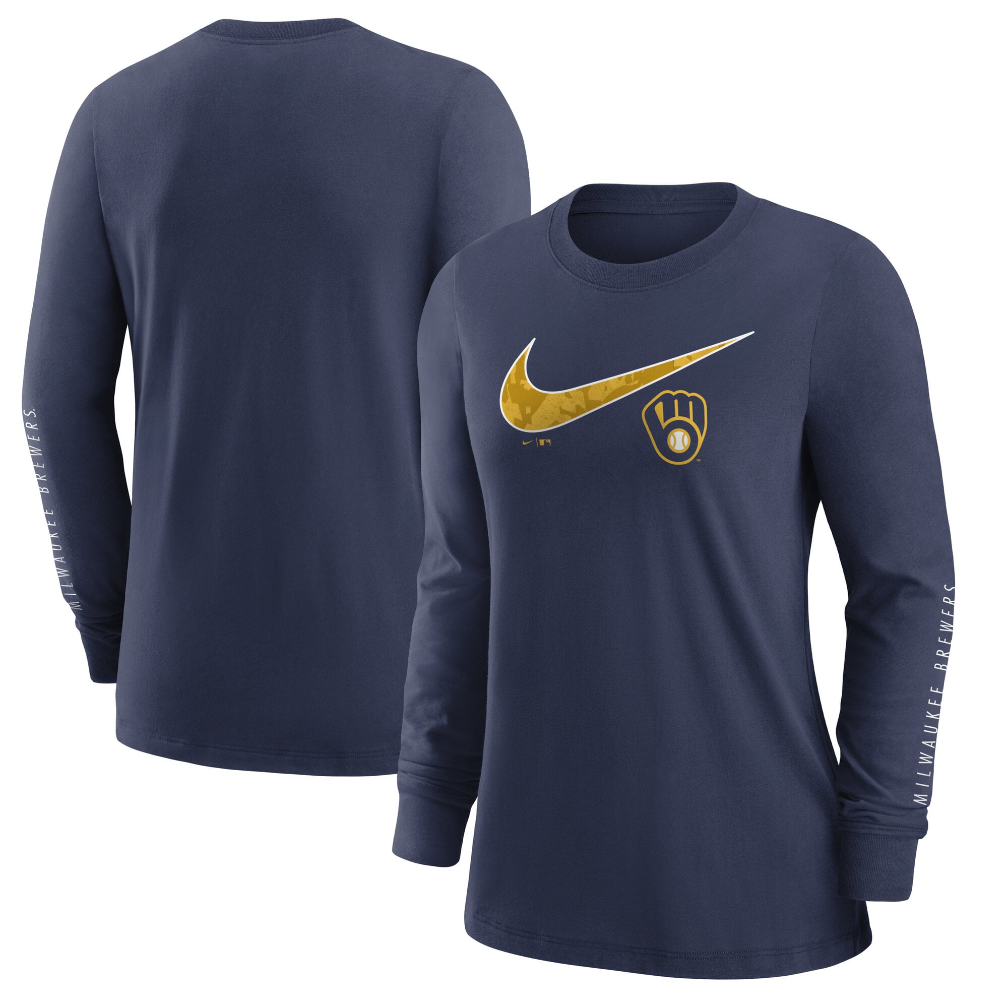 Women's Nike Navy Milwaukee Brewers Double Hit Long Sleeve T-Shirt