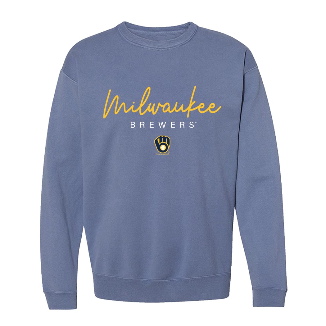 Women's Soft as a Grape Navy Milwaukee Brewers Pigment Dye Crewneck Sweatshirt