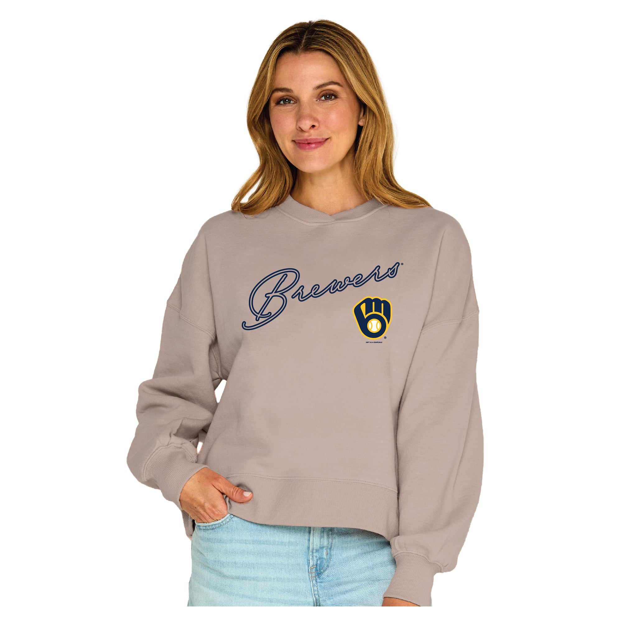 Women's Soft as a Grape Tan Milwaukee Brewers Snuggly Sweatshirt