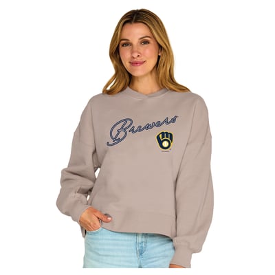  Milwaukee Brewers Soft as a Grape Women's Snuggly Sweatshirt - Tan