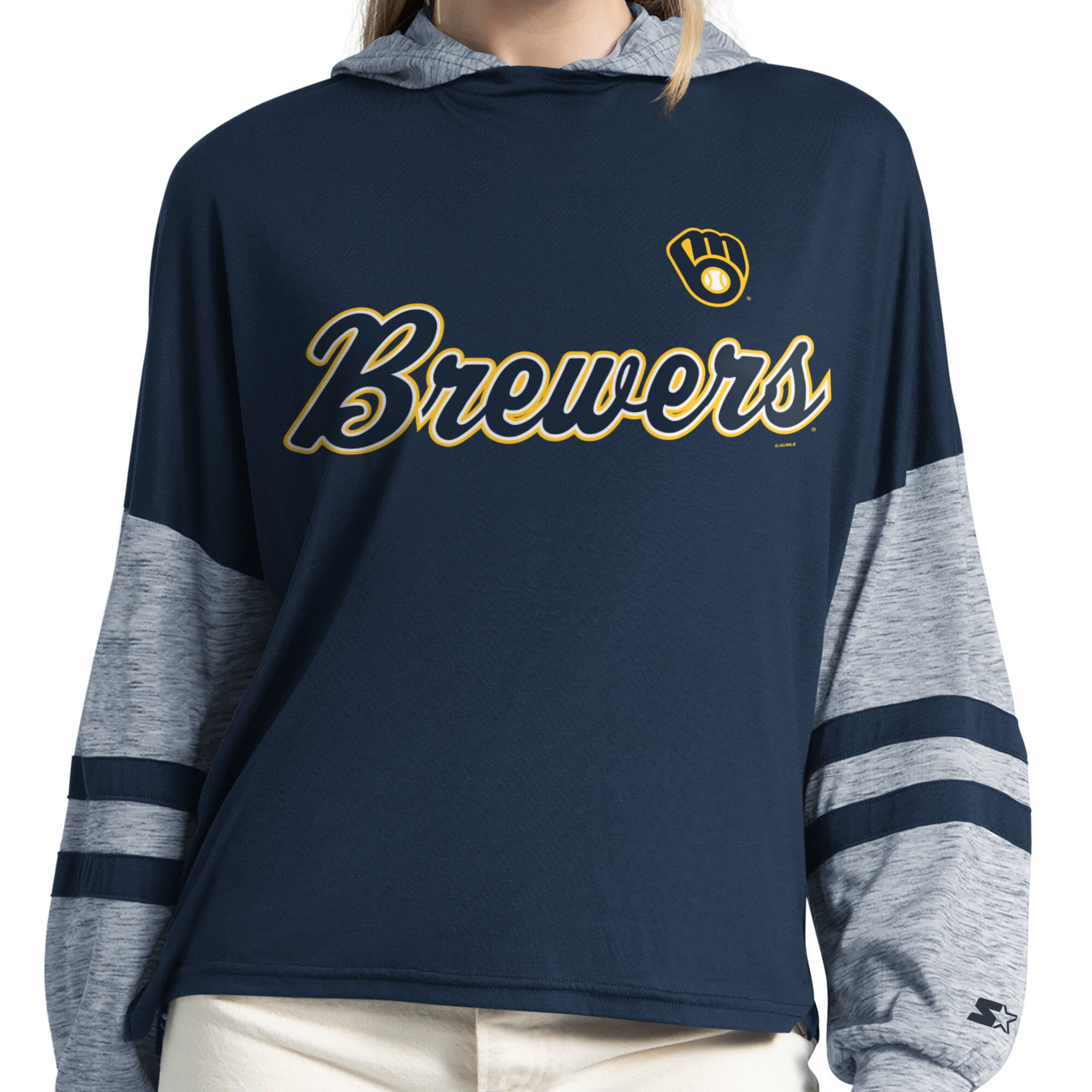 Sweat à capuche léger Starter pour femme, bleu marine, Milwaukee Brewers Fuel Up