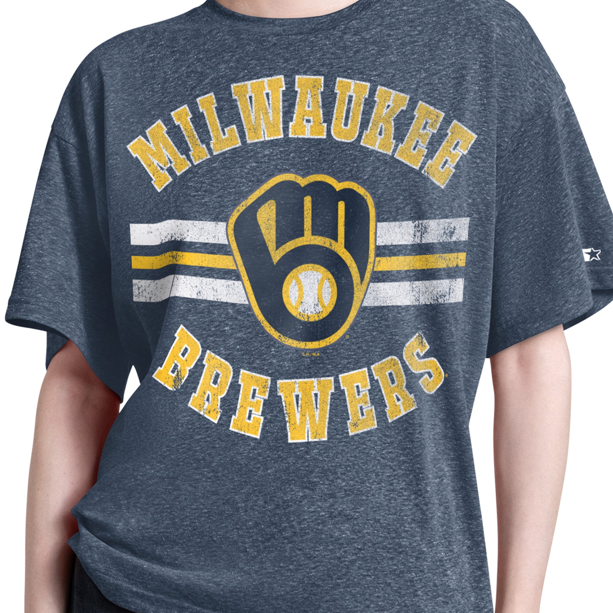 T-shirt Starter Navy Milwaukee Brewers pour femme, coupe boyfriend, mélange de trois matières