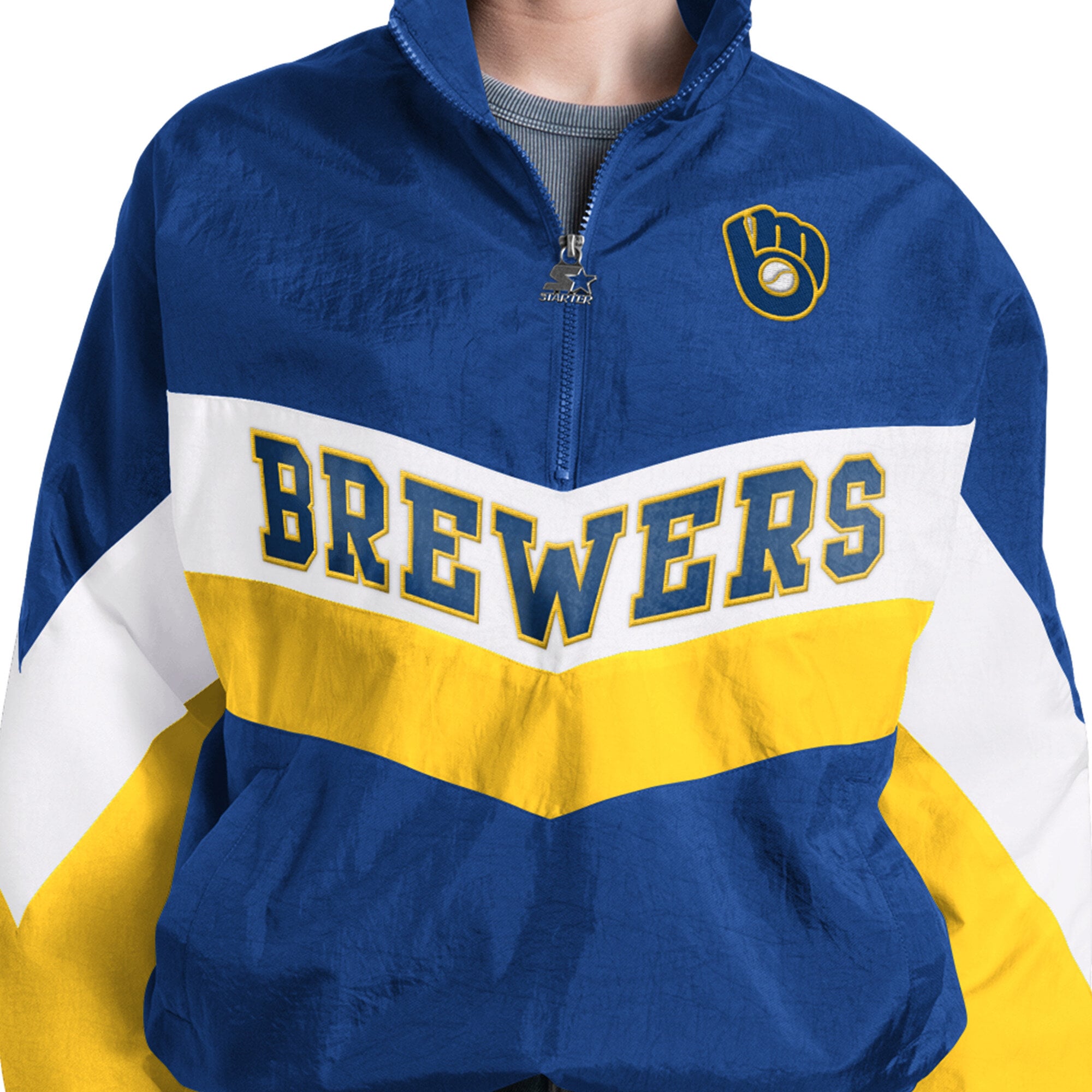 Pull à col zippé 1/4 pour femme Starter Royal Milwaukee Brewers Yardline