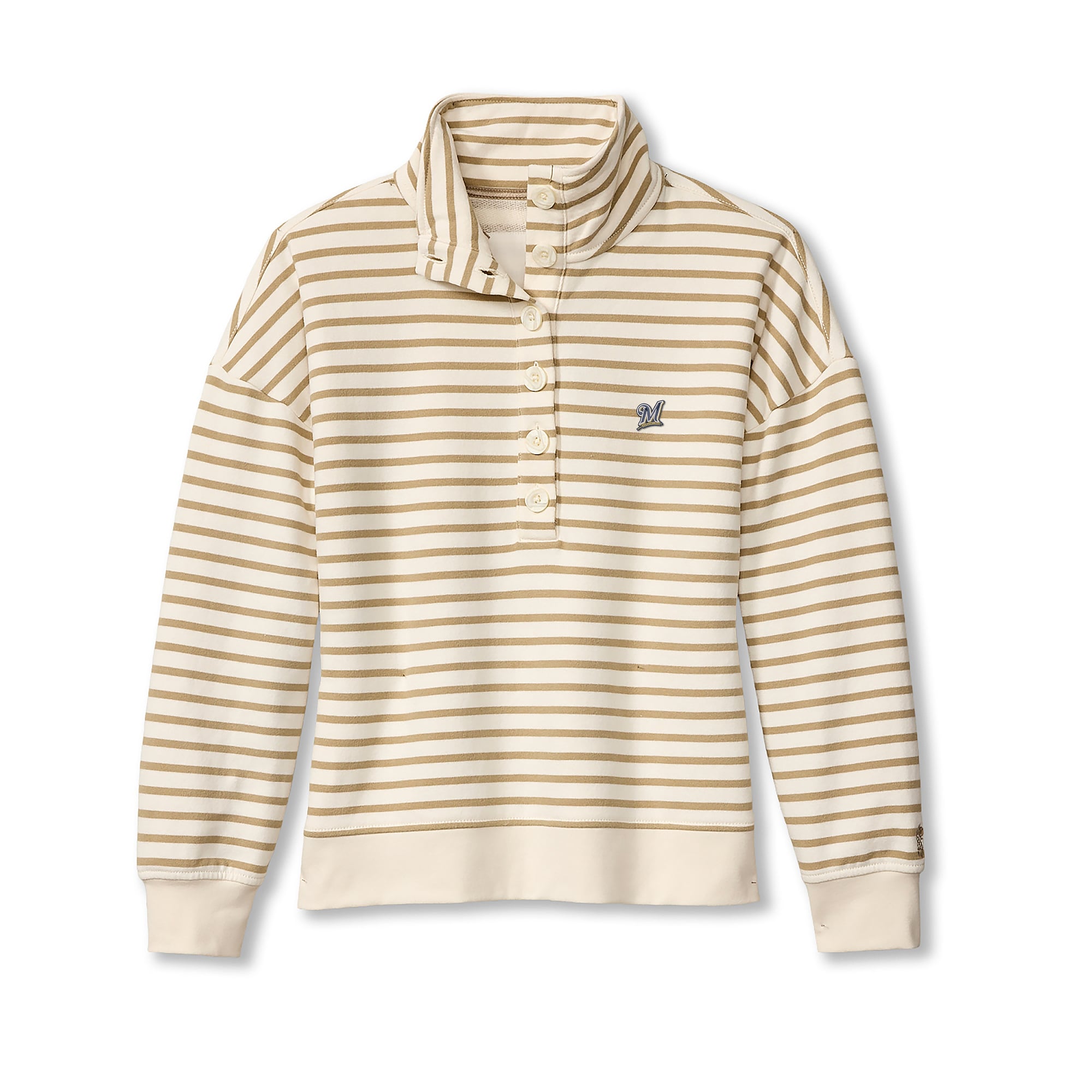 Women's Tommy Bahama  White Milwaukee Brewers Marina Del Mar Stripe Mock Neck Sweatshirt