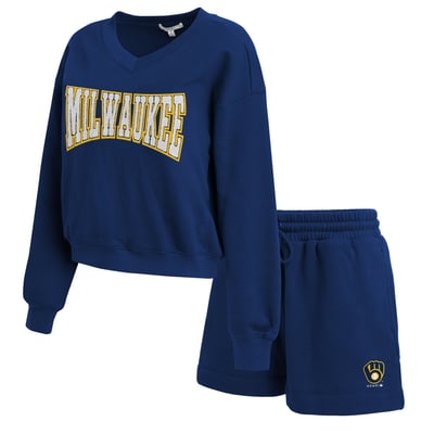 Milwaukee Brewers WEAR by Erin Andrews Women's Fleece V-Neck Set - Blue
