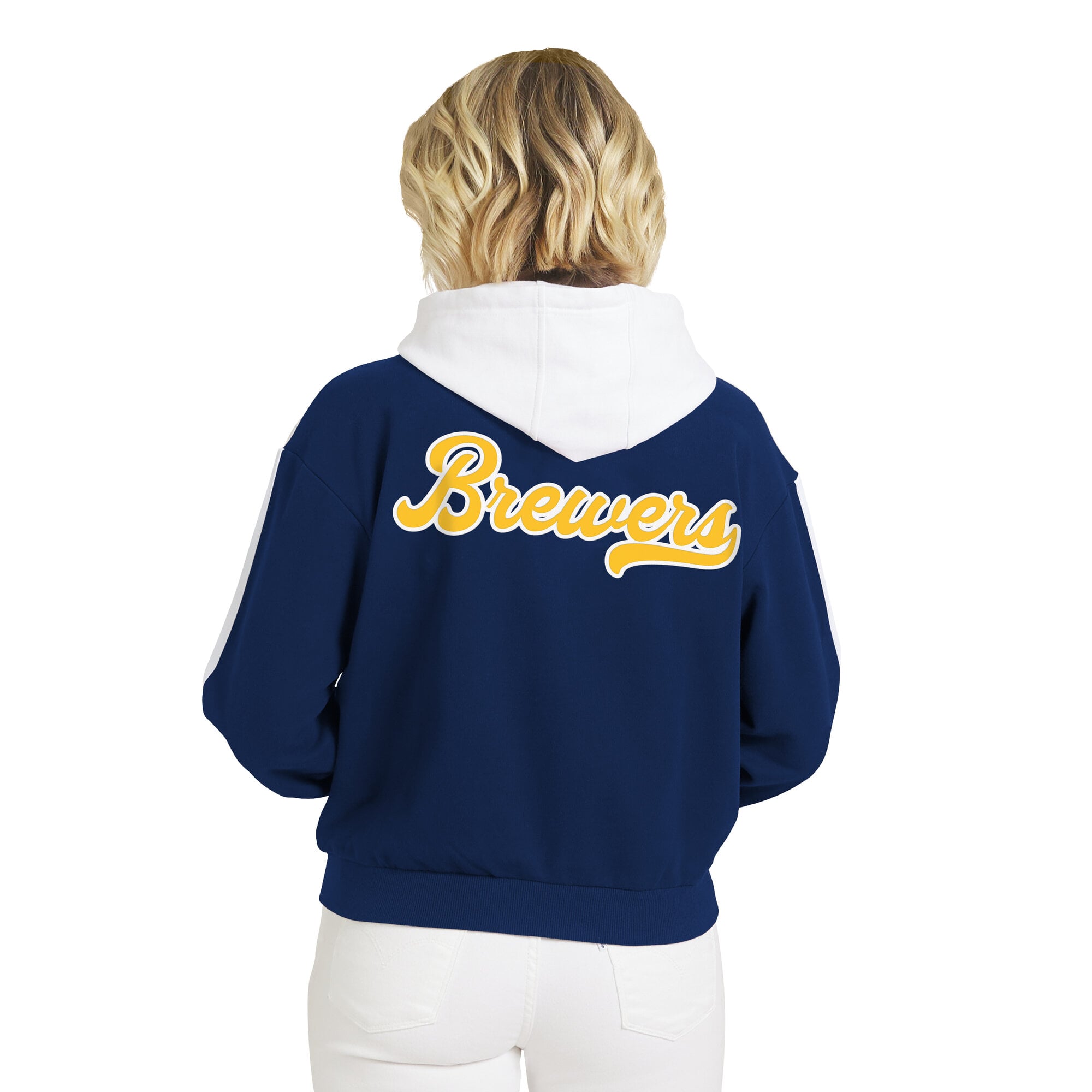 Sweat à capuche zippé WEAR by Erin Andrews pour femme, bleu marine et blanc