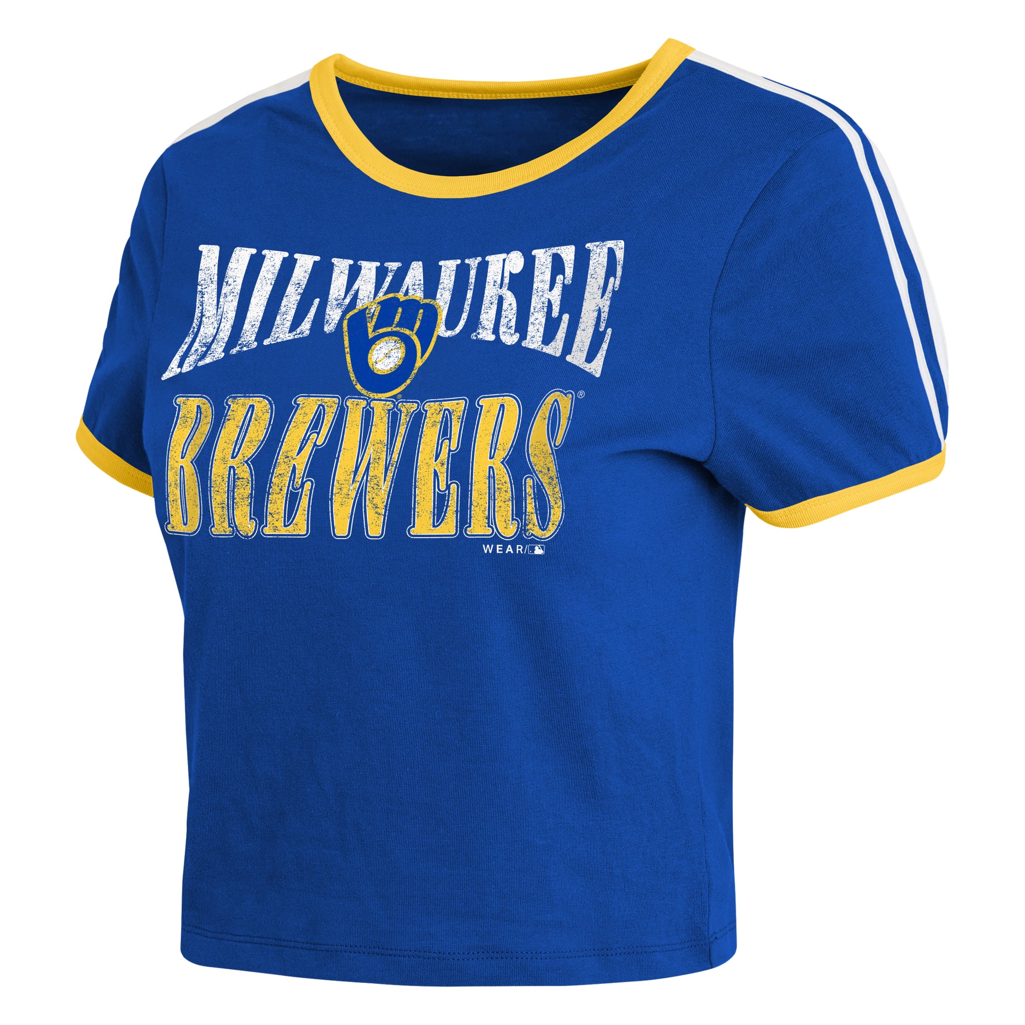 T-shirt court rétro à manches courtes pour femme WEAR by Erin Andrews Royal Milwaukee Brewers