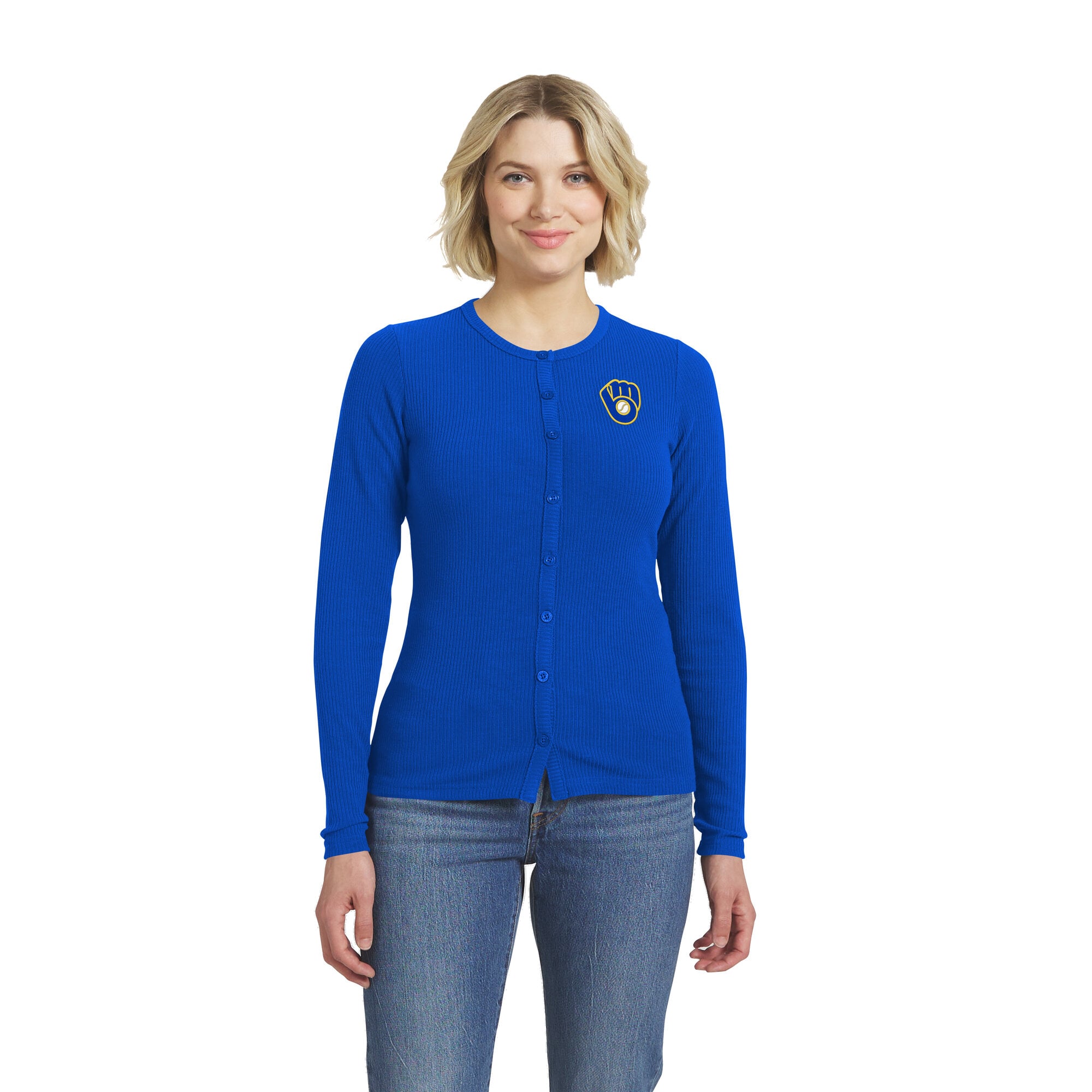 Pull boutonné côtelé Royal Milwaukee Brewers de la marque WEAR by Erin Andrews pour femme