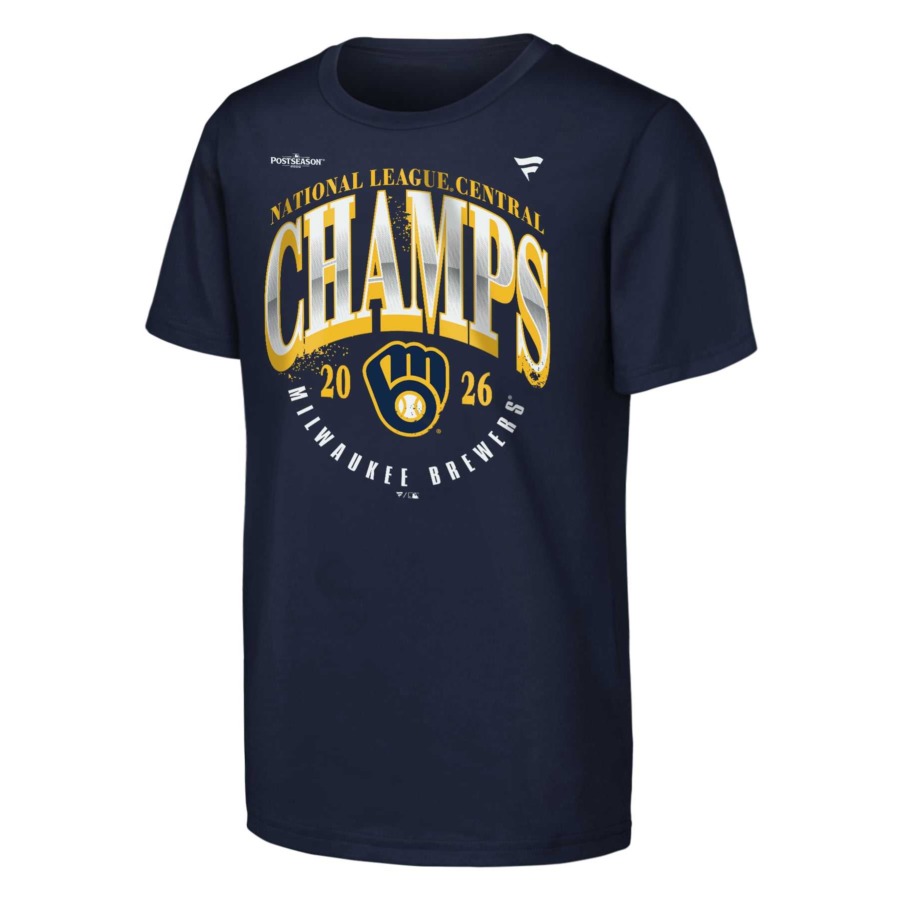 T-shirt Fanatics bleu marine pour jeunes, Milwaukee Brewers, champions de la division centrale Ligue nationale 2026, vestiaire