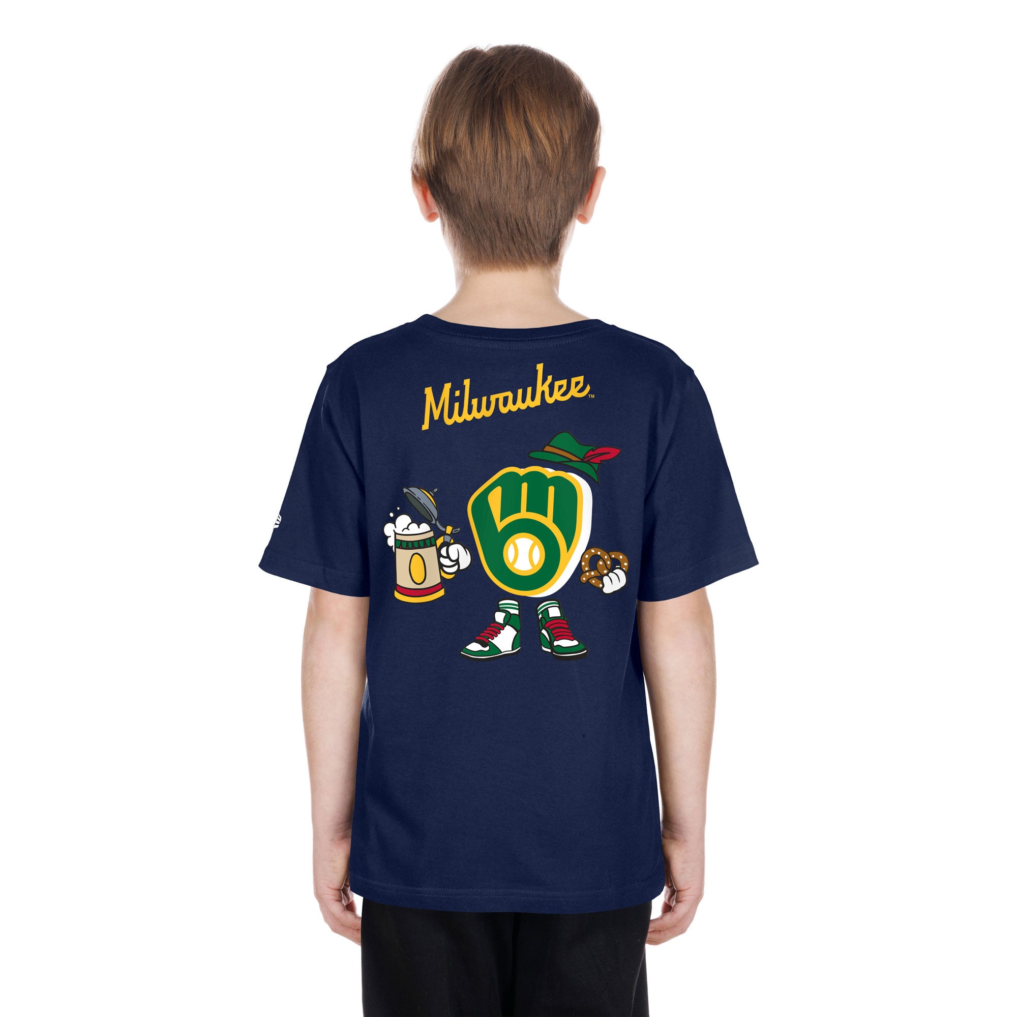 T-shirt New Era bleu marine pour jeunes avec logo des Milwaukee Brewers (dessin animé)