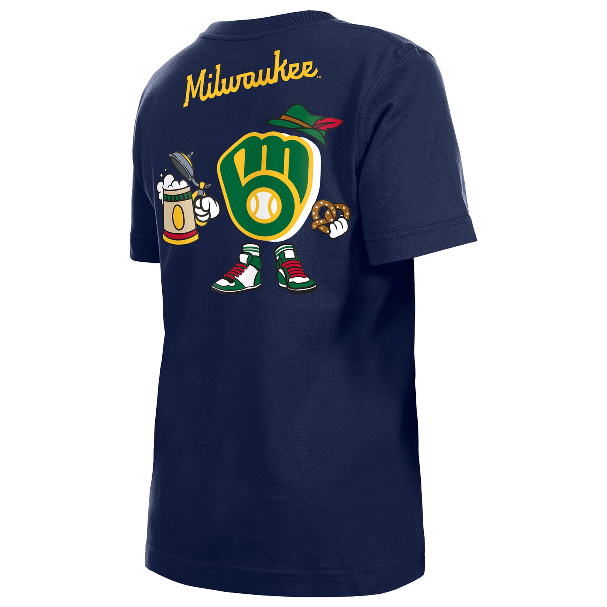 T-shirt New Era bleu marine pour jeunes avec logo des Milwaukee Brewers (dessin animé)
