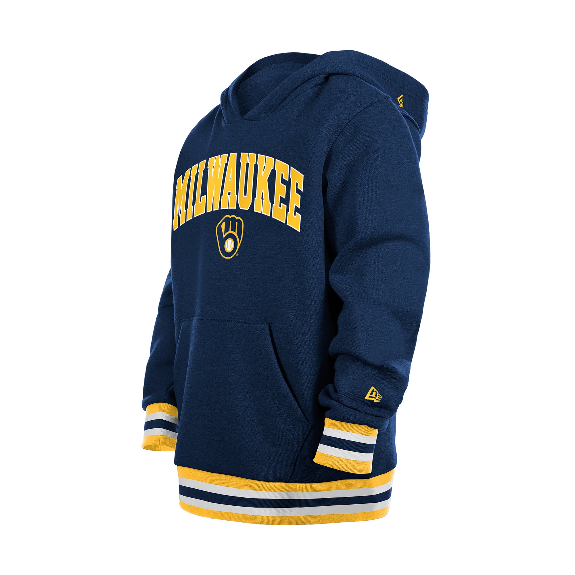 Youth New Era Navy Milwaukee Brewers Knit Trim Pullover Hoodie