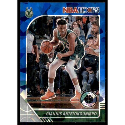 2019-20 Hoops Premium Stock Prizms Blue Cracked Ice #102 Giannis Antetokounmpo