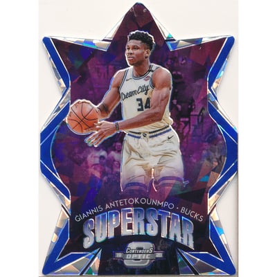 2019-20 Panini Contenders Optic Superstars Blue Cracked Ice #4 Giannis Antetokounmpo