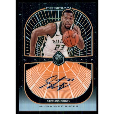 2019-20 Panini Obsidian Galaxy Autographs Electric Etch Orange #26 Sterling Brown/50