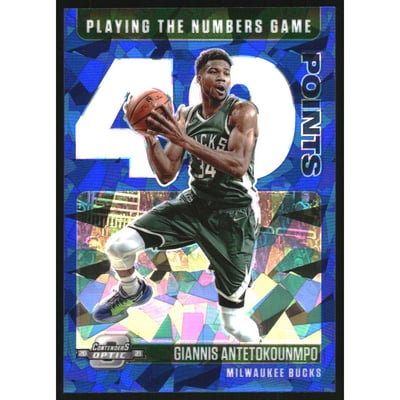 2020-21 Panini Contenders Optic Playing the Numbers Game Blue Cracked Ice #12 Giannis Antetokounmpo