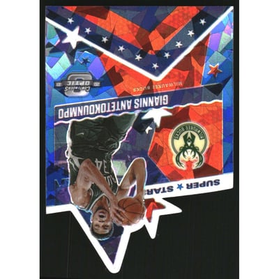 2020-21 Panini Contenders Optic Superstars Blue Cracked Ice #10 Giannis Antetokounmpo