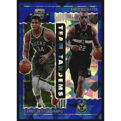2020-21 Panini Contenders Optic Team Tandems Blue Cracked Ice #16 Khris Middleton/Giannis Antetokounmpo