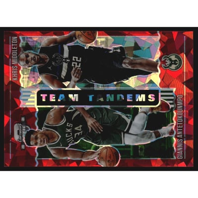 2020-21 Panini Contenders Optic Team Tandems Red Cracked Ice #16 Khris Middleton/Giannis Antetokounmpo