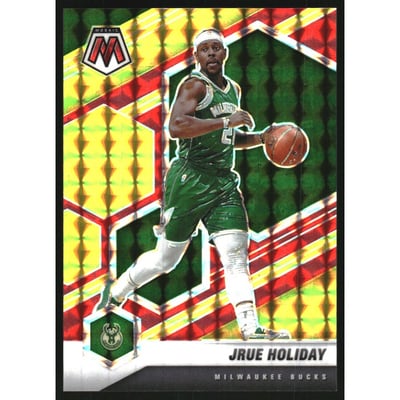 2020-21 Panini Mosaic Mosaic Choice Fusion Red and Yellow #156 Jrue Holiday