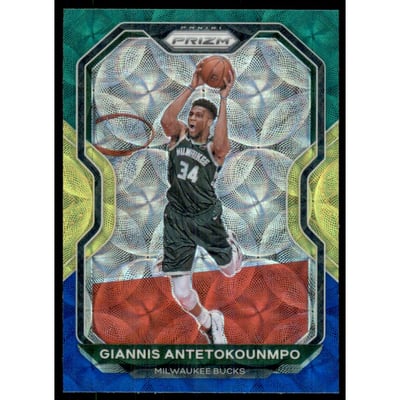 2020-21 Panini Prizm Prizms Choice Blue Yellow and Green #111 Giannis Antetokounmpo