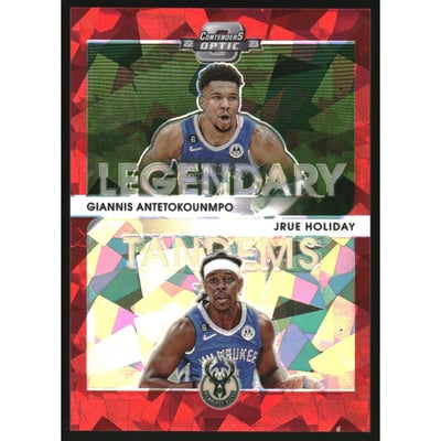 2022-23 Panini Contenders Optic Legendary Tandems Red Cracked Ice #11 Giannis Antetokounmpo/Jrue Holiday
