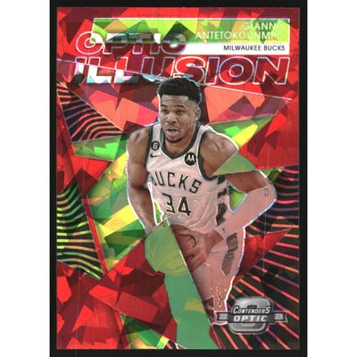 2022-23 Panini Contenders Optic Optic Illusion Red Cracked Ice #14 Giannis Antetokounmpo