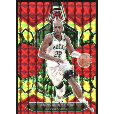 2023-24 Panini Mosaic Mosaic Choice Fusion Red and Yellow #59 Khris Middleton