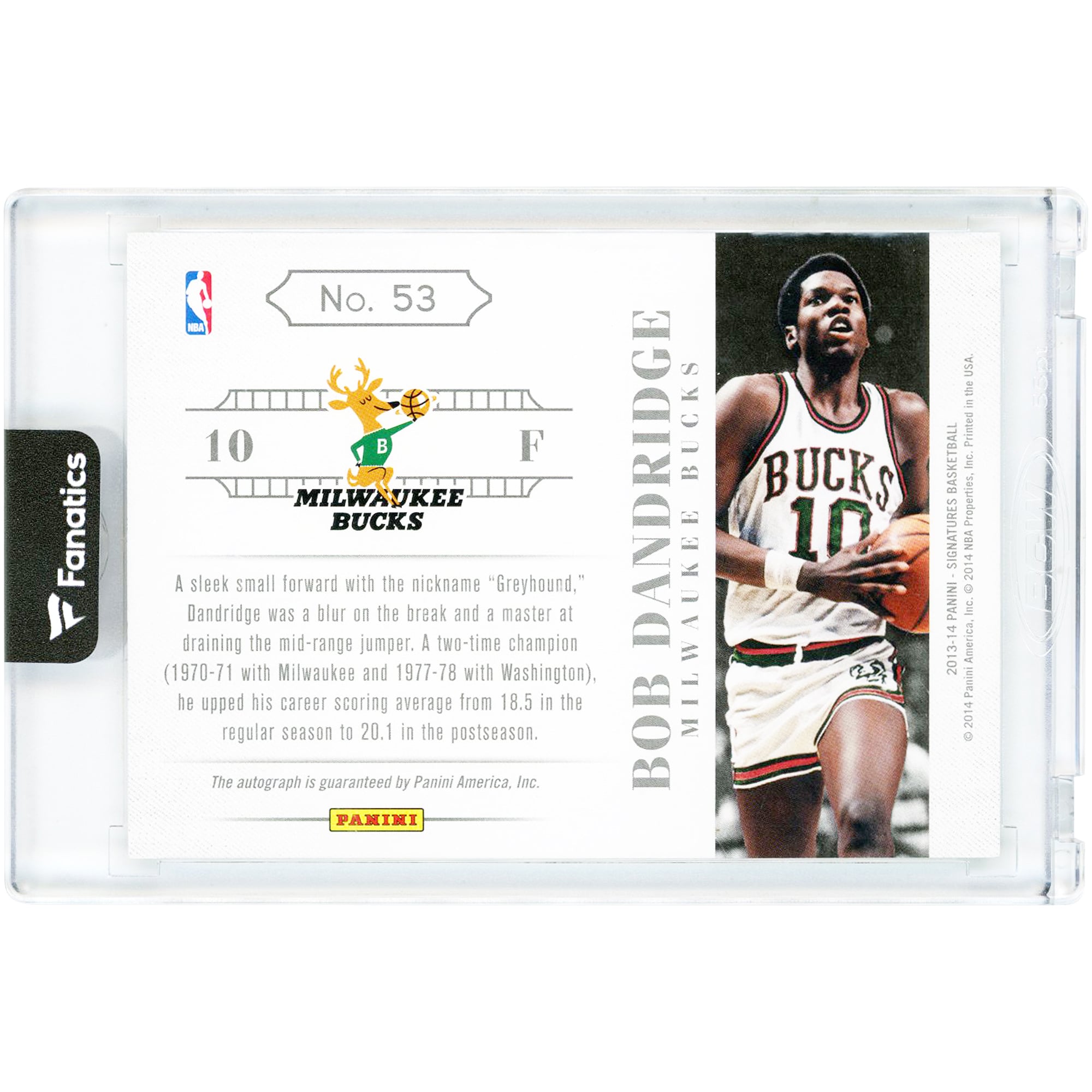 Carte autographiée Bob Dandridge des Milwaukee Bucks 2013-14 Panini Signatures Green Endorsements n° 53, n° 5/5