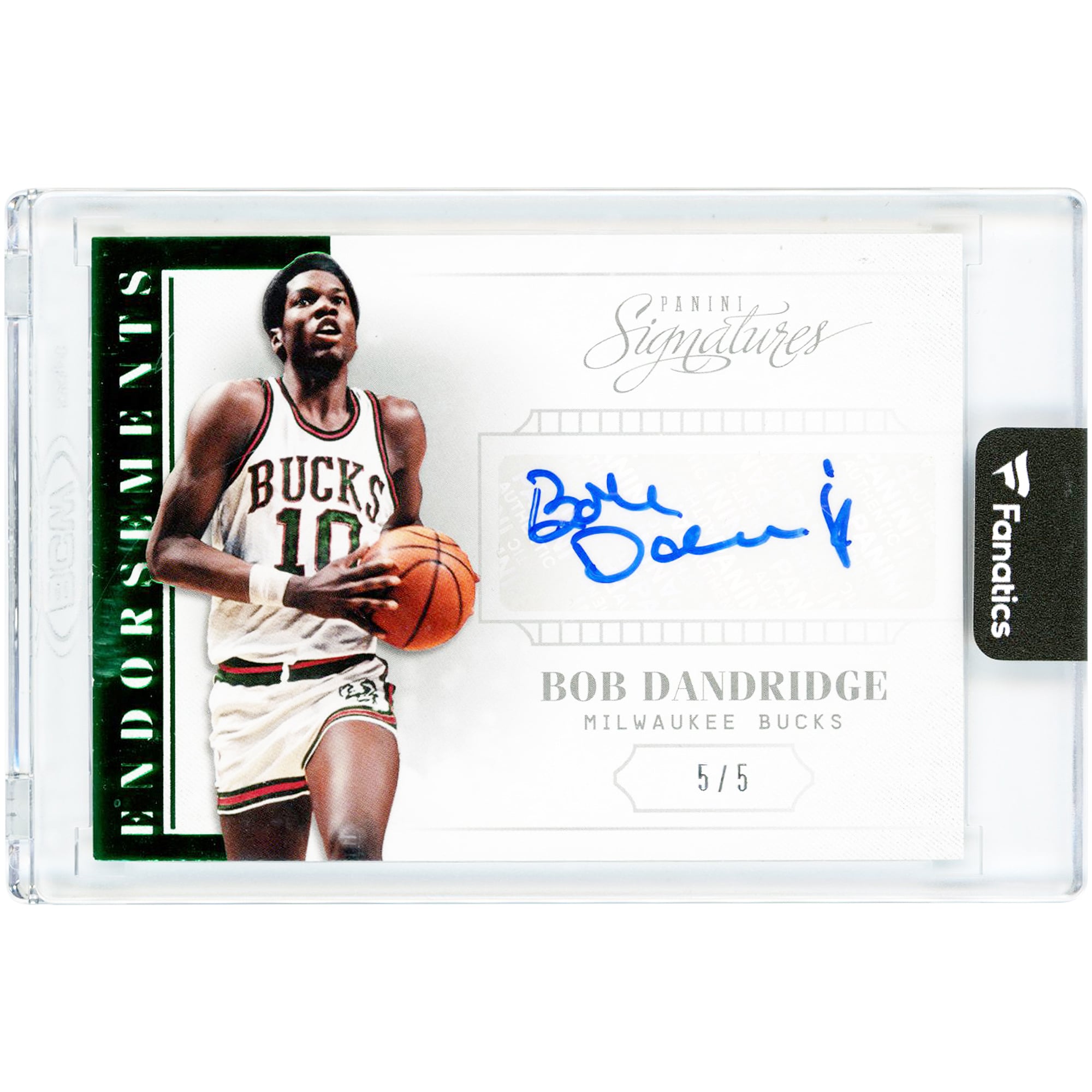 Carte autographiée Bob Dandridge des Milwaukee Bucks 2013-14 Panini Signatures Green Endorsements n° 53, n° 5/5