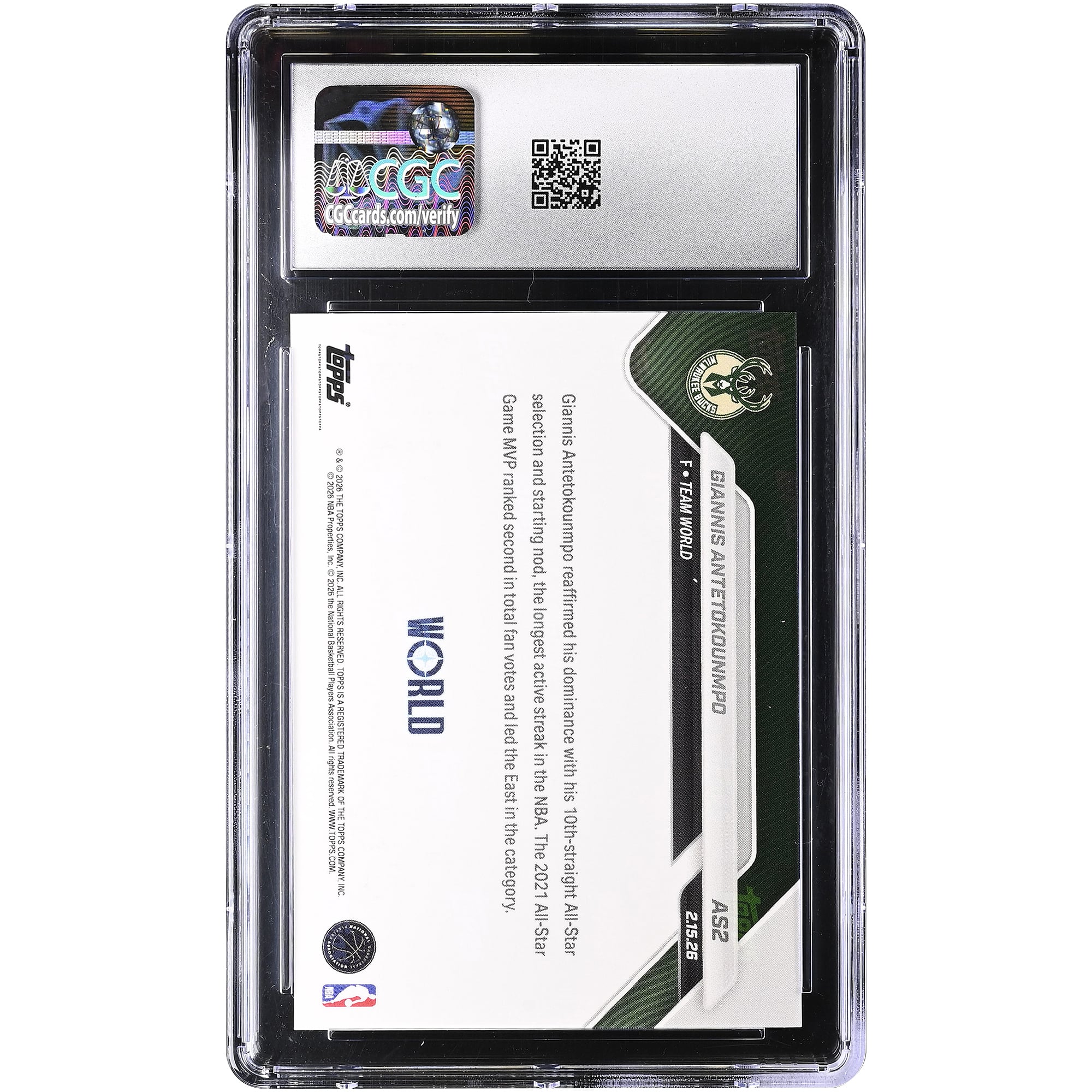 Giannis Antetokounmpo Milwaukee Bucks 2025-26 Topps Now All-Star Game #AS2 CGC Authenticated Card