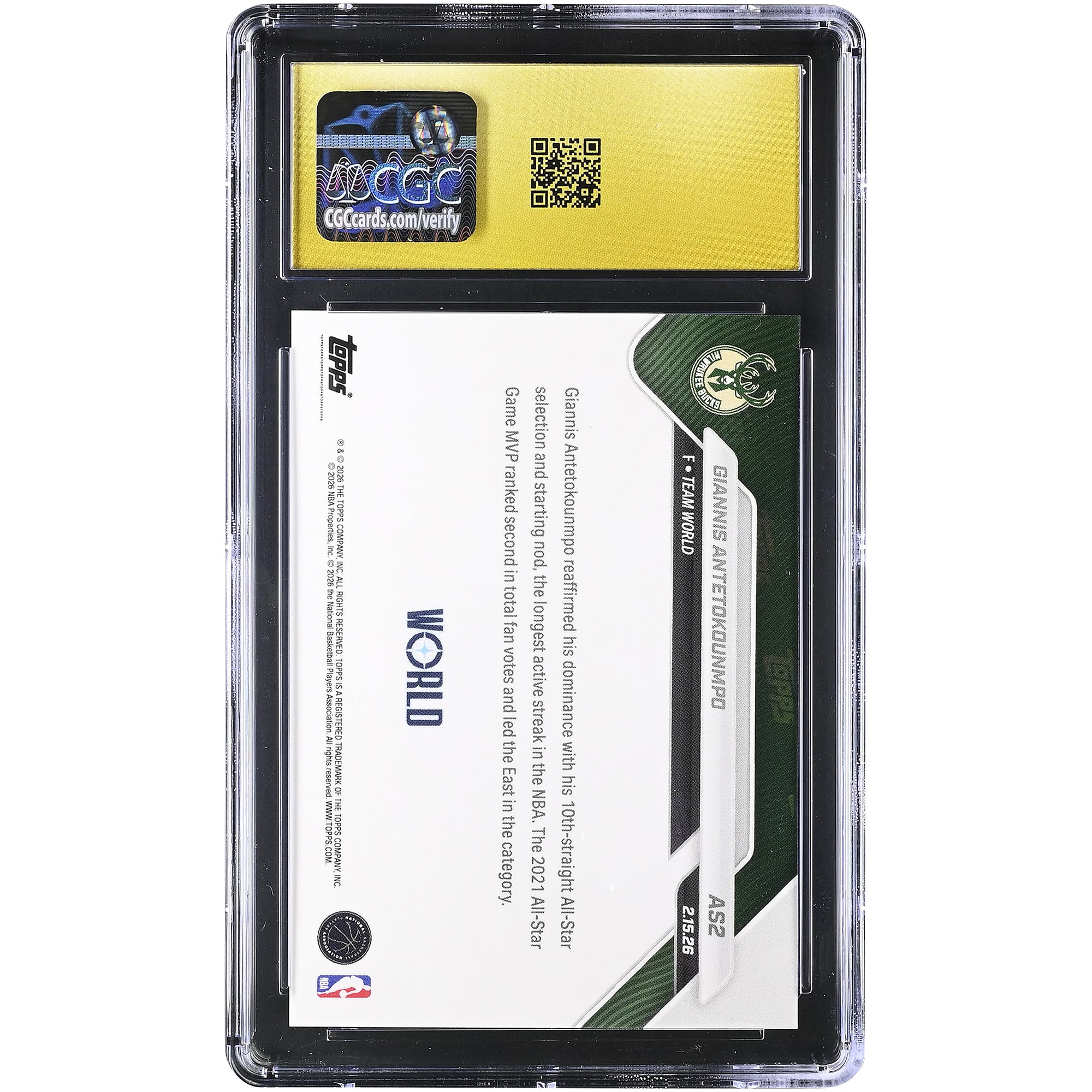 Giannis Antetokounmpo Milwaukee Bucks 2025-26 Topps Now All-Star Game #AS2 CGC Authenticated PRISTINE 10 Card