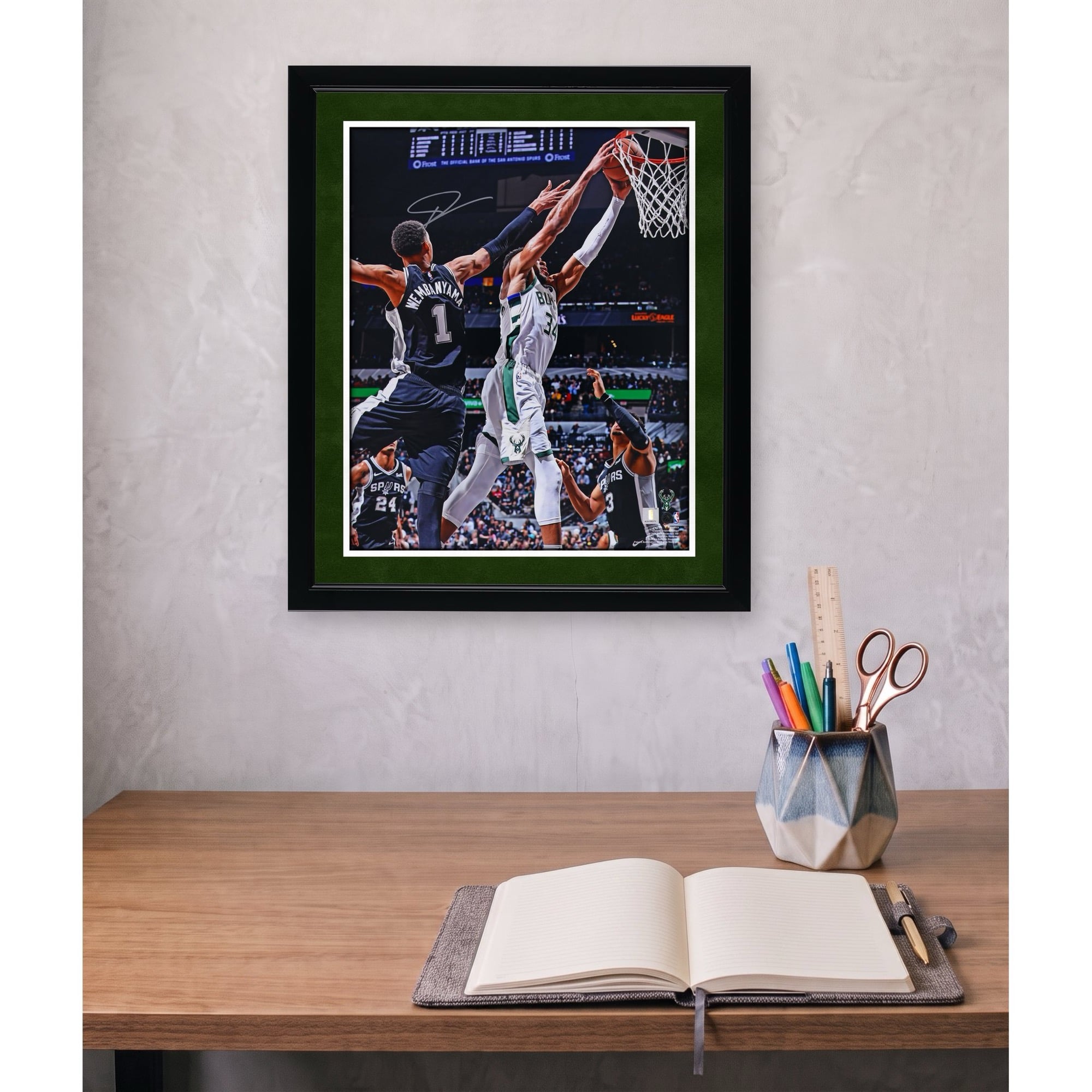 Giannis Antetokounmpo Milwaukee Bucks Autographed 16" x 20" Dunk vs. San Antonio Spurs Photograph