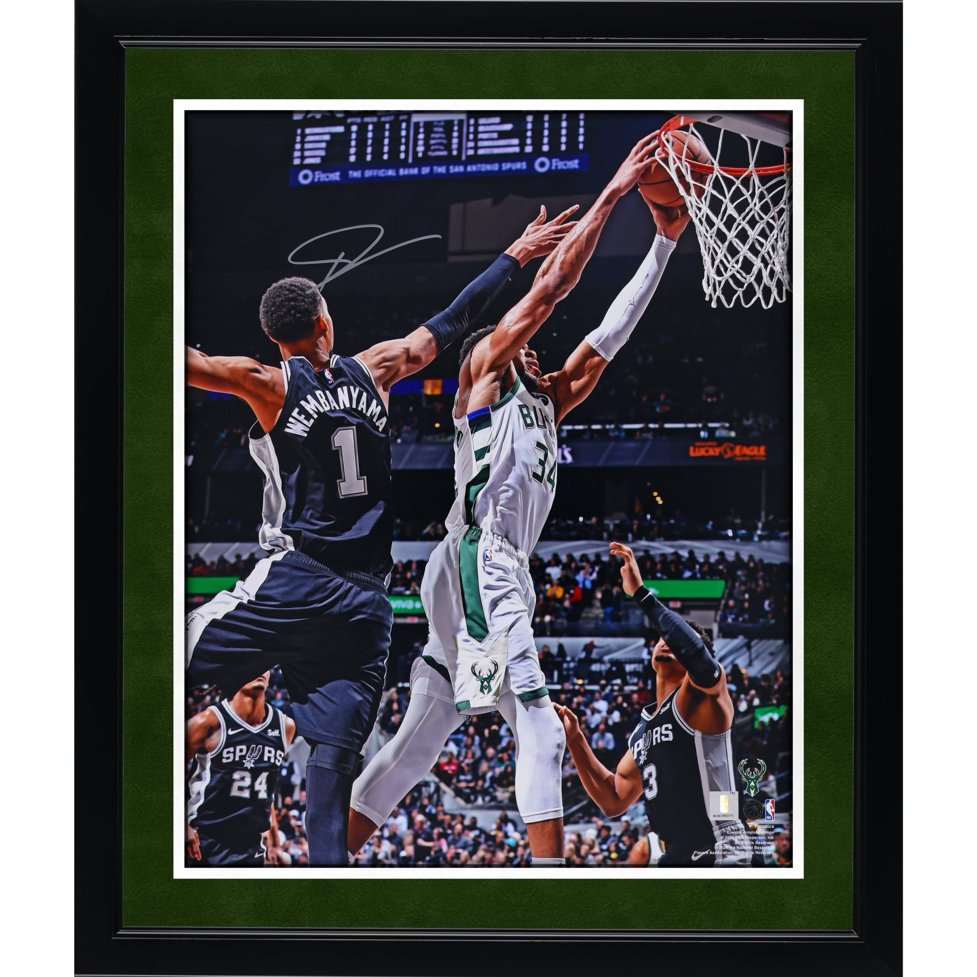 Giannis Antetokounmpo Milwaukee Bucks Autographed 16" x 20" Dunk vs. San Antonio Spurs Photograph
