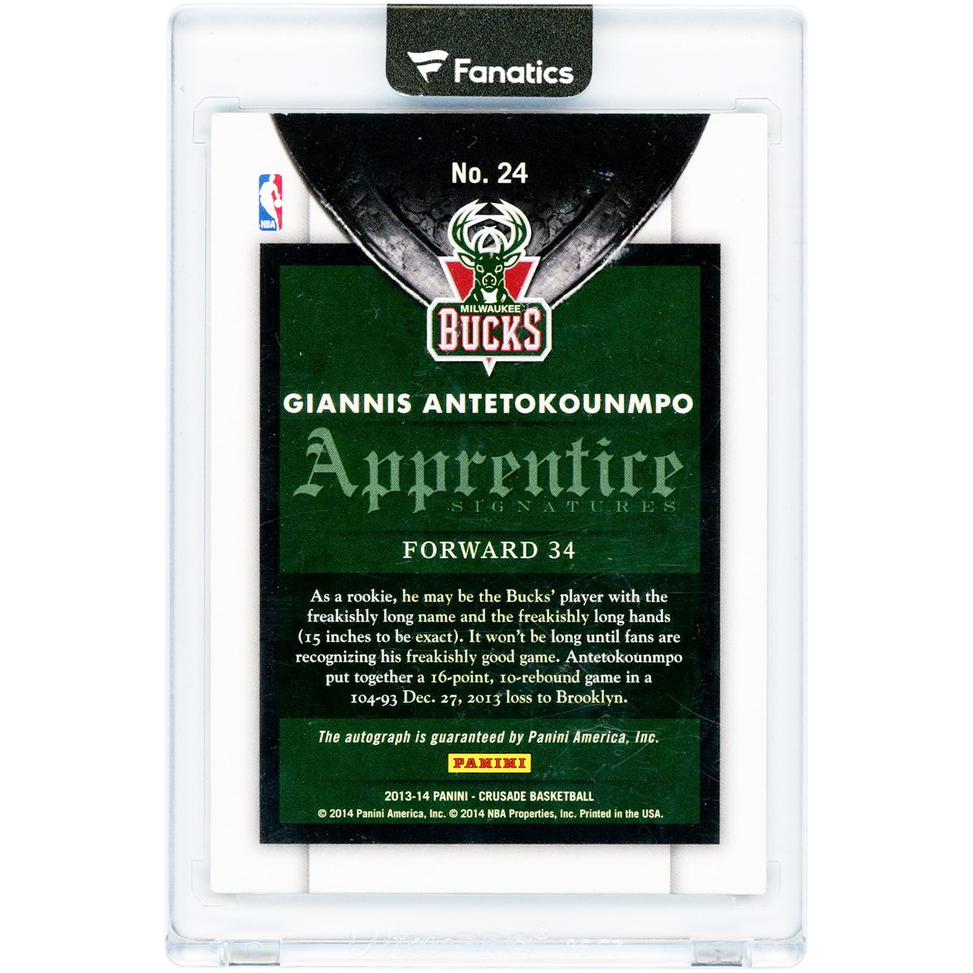 Giannis Antetokounmpo Milwaukee Bucks Autographed 2013-14 Panini Crusade #24 Rookie Card