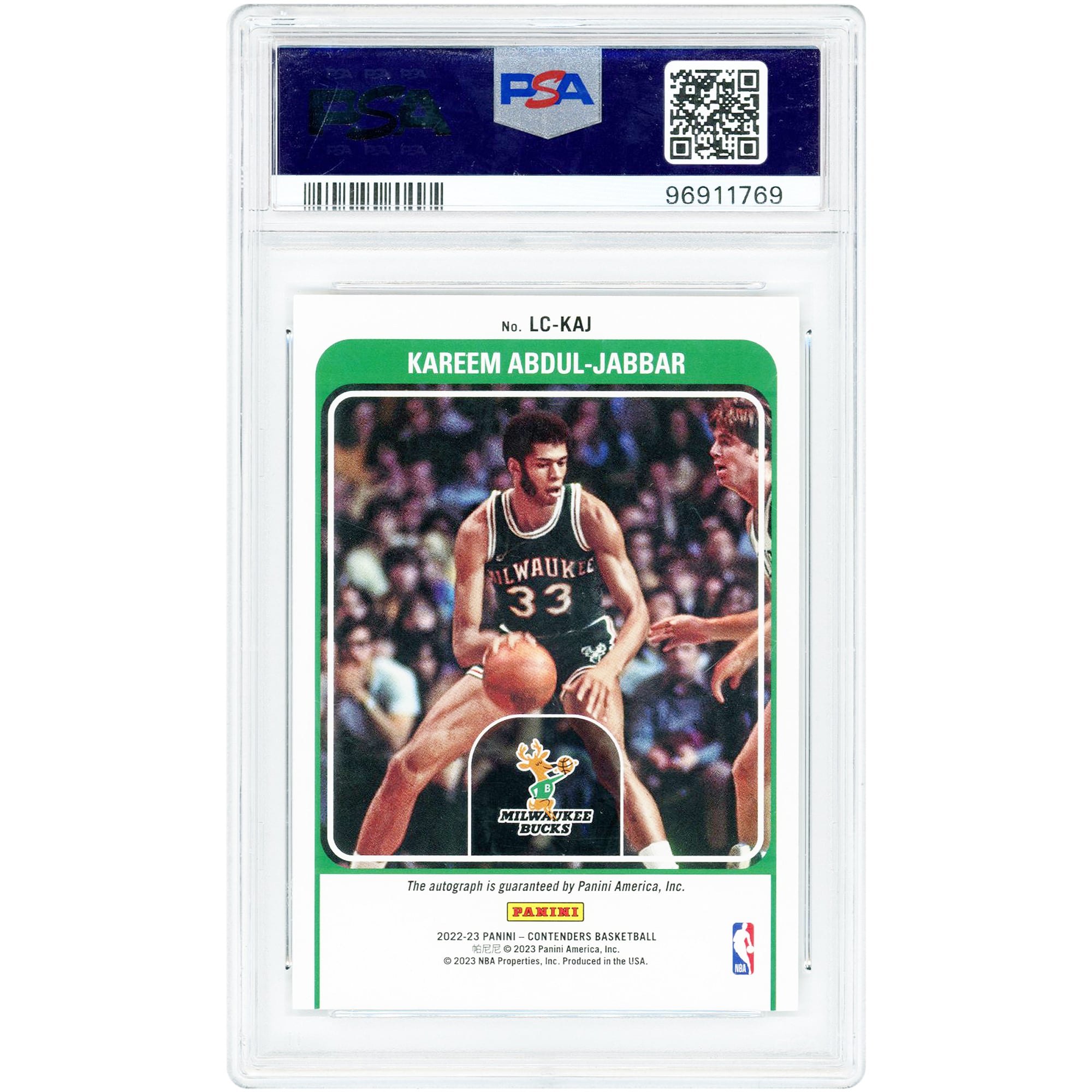 Kareem Abdul-Jabbar Milwaukee Bucks Autographed 2022-23 Panini Contenders Legendary Bronze #LC-KAJ #16/25 PSA Authenticated 10 Card