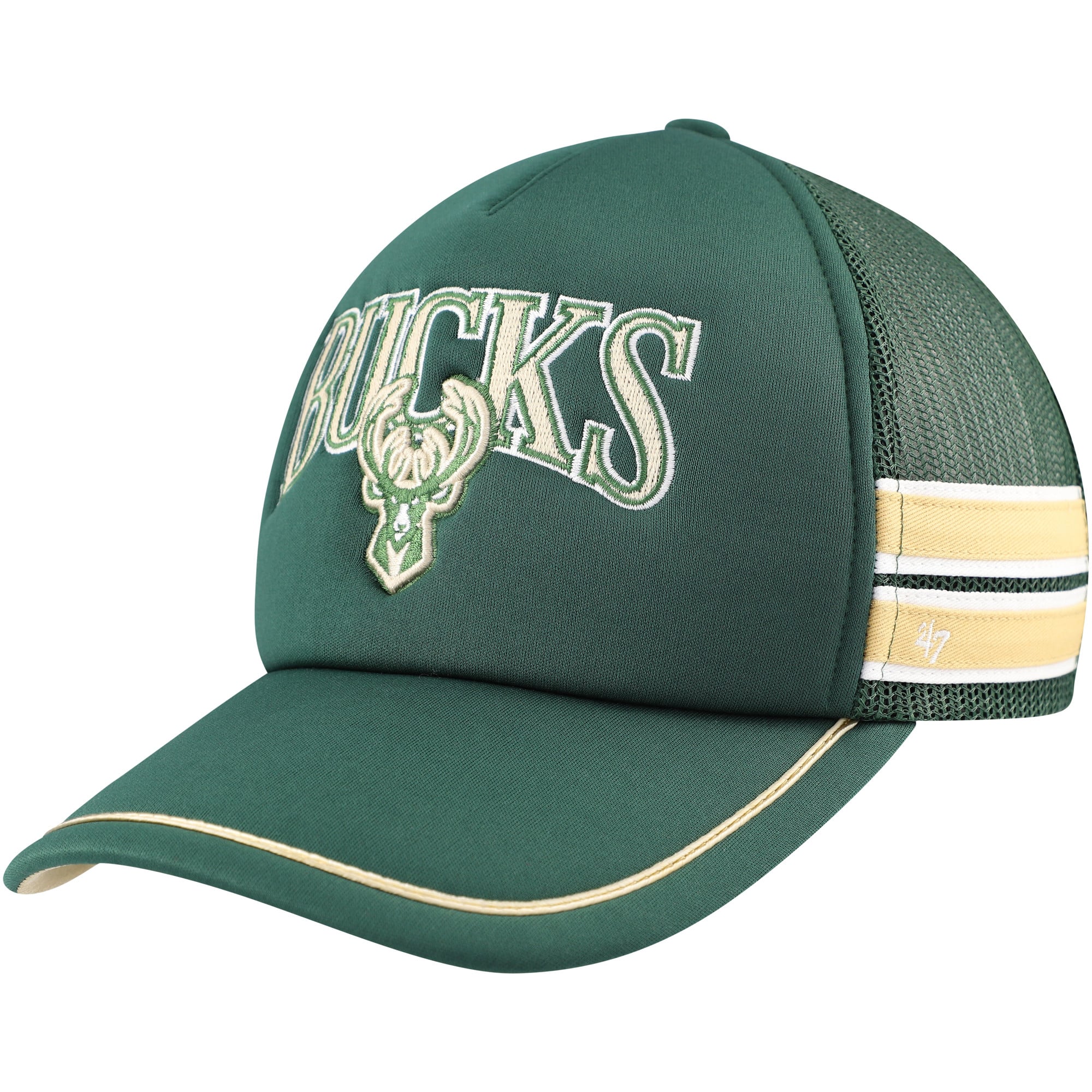 Men's Milwaukee Bucks '47 Hunter Green Sidebrand Stripes Trucker Adjustable Hat