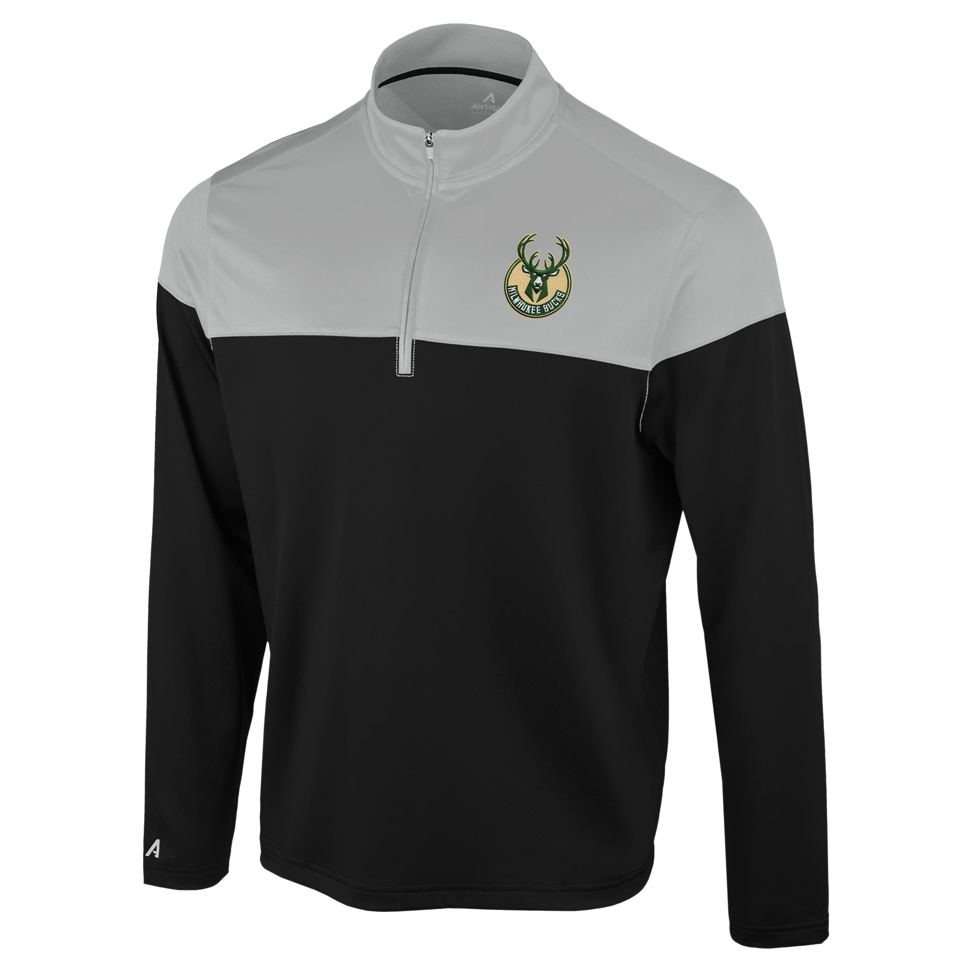 Pull à col zippé Antigua noir/gris pour homme, modèle Milwaukee Bucks Hinder