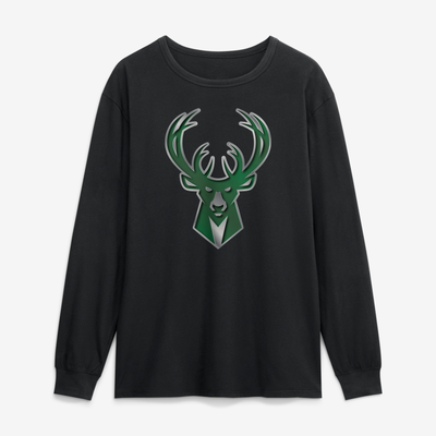 Milwaukee Bucks  Metallic Mascot Long Sleeve T-Shirt - Black