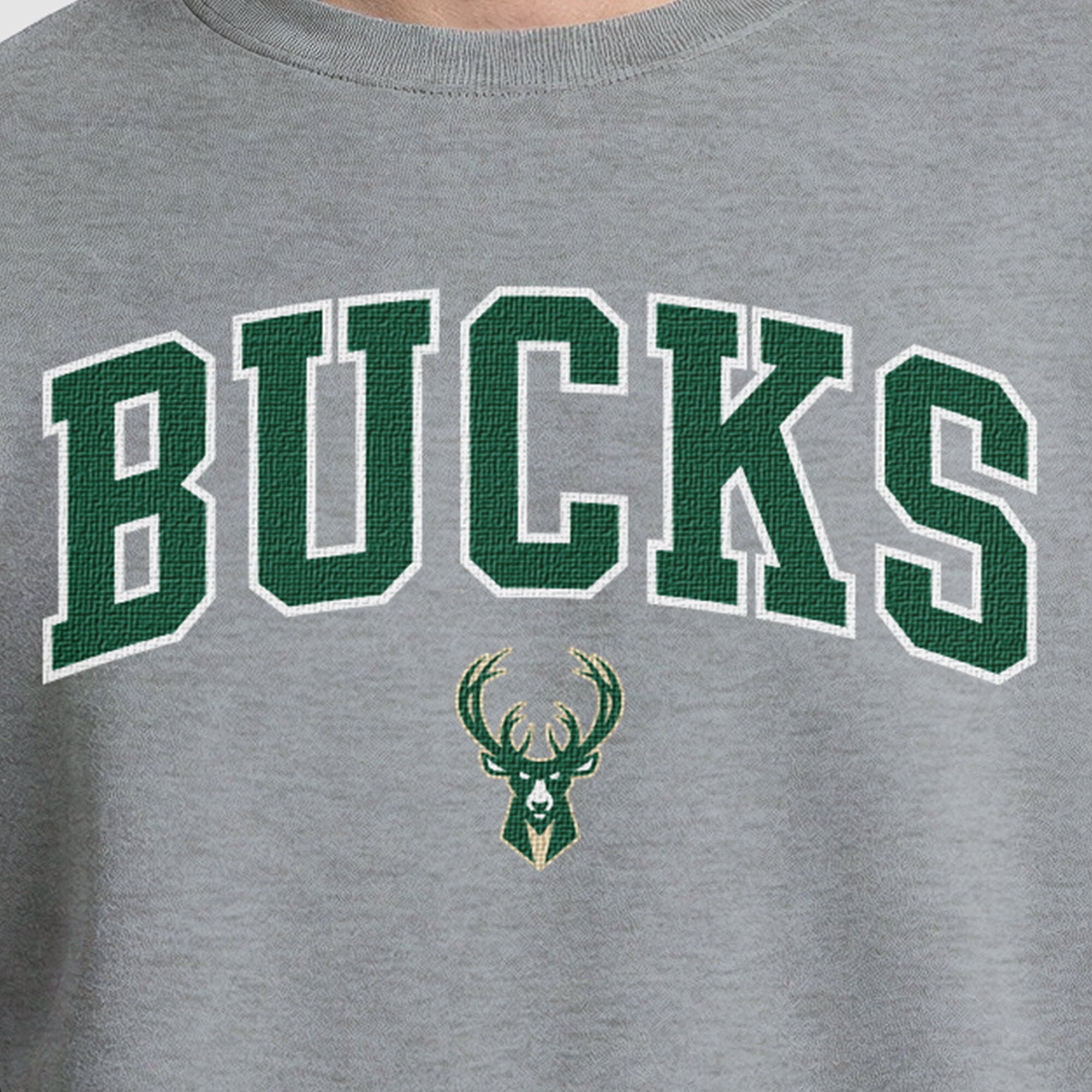 Sweat-shirt à col rond contrasté Champion gris Milwaukee Bucks pour homme