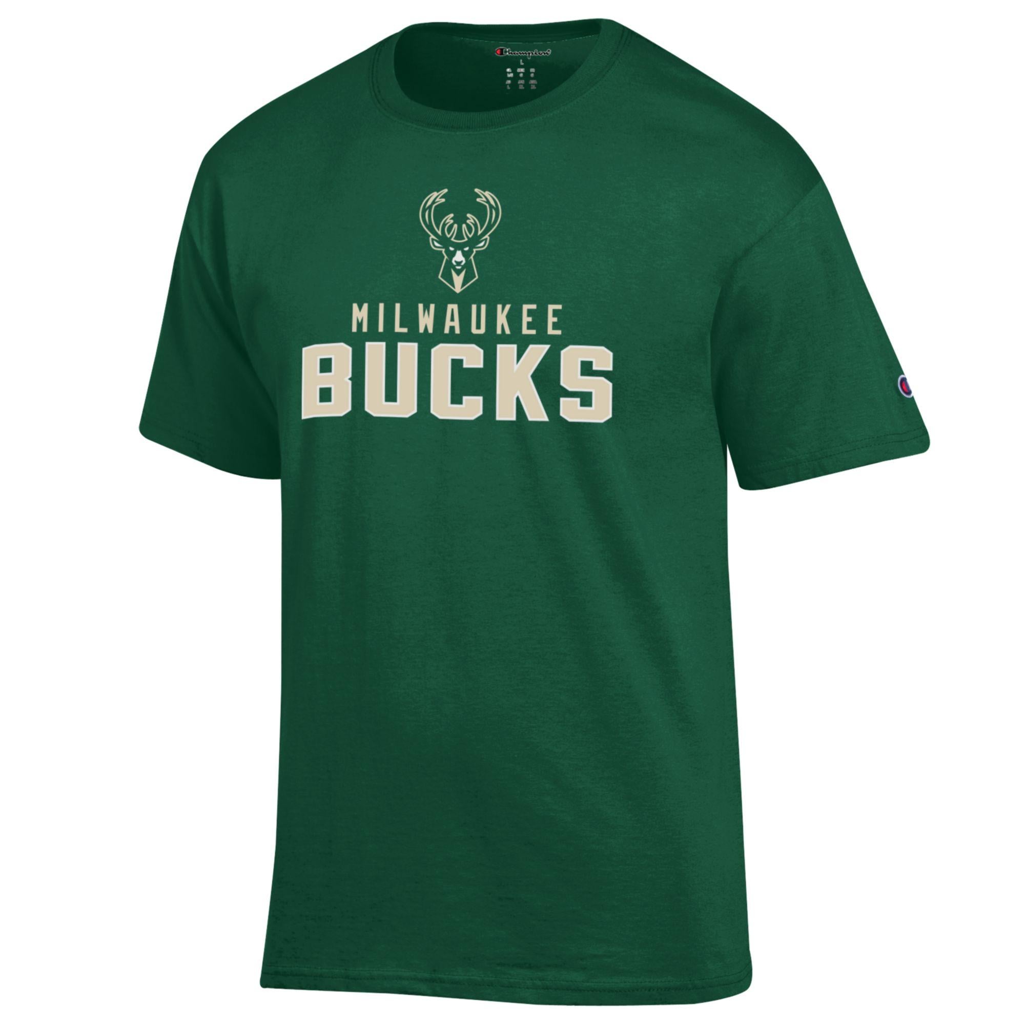 Men's Champion Hunter Green Milwaukee Bucks Jersey Cotton T-Shirt