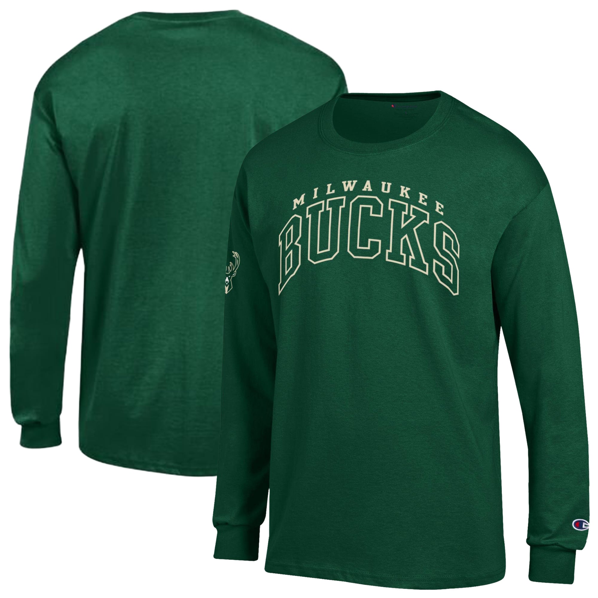 T-shirt à manches longues Champion vert chasseur Milwaukee Bucks pour homme